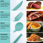 Aokelily Travel Utensils with Case, 4 Sets Wheat Straw Portable Cutlery Set Chopsticks Knives Fork and Spoon Set for Lunch Box Accessories, Camping Utensil Set Flatware Sets for Daily Use or Outdoor