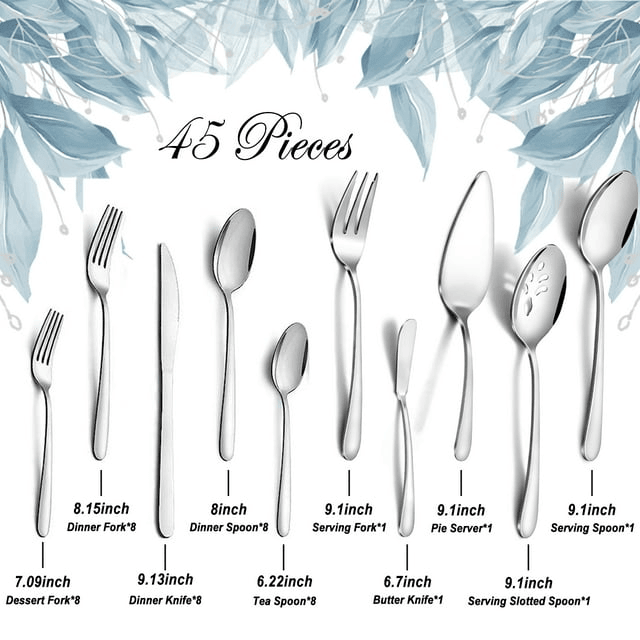 Mirdinner 45 Pcs Silverware Set with Serving Utensils for 8, Food Grade Stainless Steel Flatware Cutlery Set for Home and Restaurant, Mirror Polished & Dishwasher Safe