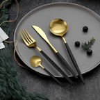 24-Piece Flatware Set, Gold Flatware Set for 6 , Black and Gold Flatware, Stainless Steel Knife Fork Spoon, Home Dinnerware Tableware Set for 6, Cutlery Set, Include Knives/Forks/Spoons Gold/Black