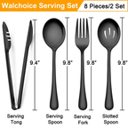 Walchoice 8 Pieces Serving Utensils Set, Stainless Steel Hostess Set, Includes Slotted Spoon/Serving Spoon/Serving Fork/Serving Tongs, Mirror Polished & Dishwasher Safe - Black