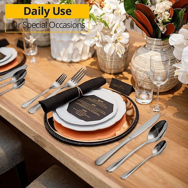 Silverware Set 20 Piece Gold Silverware Flatware Cutlery Set With Stand Include Knife Fork Spoon,Hanging Stainless Steel Utensils Set Service for 4, Dishwasher Safe (silver) EasyOptionXY LLC