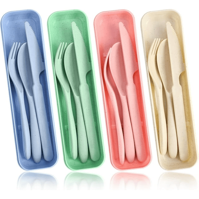 4 Sets Travel Cutlery with Case Reusable Utensils Set Portable Fork Knife Spoon Tableware Set EasyOptionXY LLC