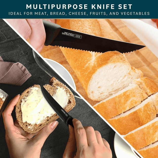 Home Hero - Steak Knives - Serrated Kitchen Steak Knives Set - Dishwasher Safe - 6 Pcs, Black EasyOptionXY LLC
