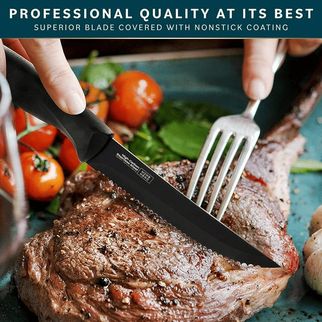 Home Hero - Steak Knives - Serrated Kitchen Steak Knives Set - Dishwasher Safe - 6 Pcs, Black EasyOptionXY LLC