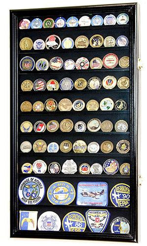 Military Challenge Coin Display Case Cabinet Rack Holder Stand Box w/UV Protection, Black Finish The Military Gift Store