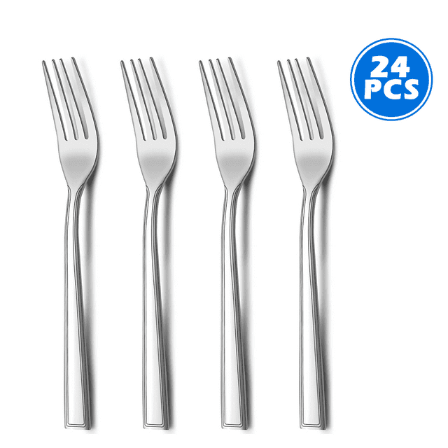 Bestdin 24 Pieces Forks Set, 7.8" Stainless Steel Forks Cutlery Set, Texture Design Square Handle Mirror Polished Dinner Fork, Metal Fork for Home Kitchen Restaurant or Hotel, Dishwasher Safe