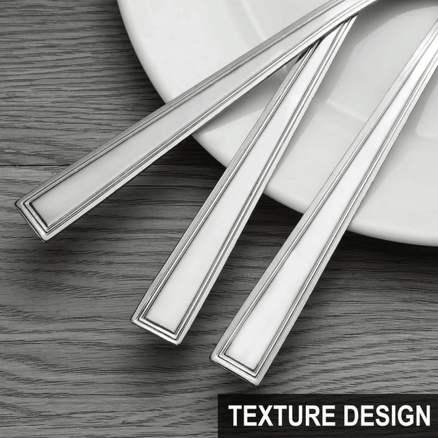 Bestdin 24 Pieces Forks Set, 7.8" Stainless Steel Forks Cutlery Set, Texture Design Square Handle Mirror Polished Dinner Fork, Metal Fork for Home Kitchen Restaurant or Hotel, Dishwasher Safe