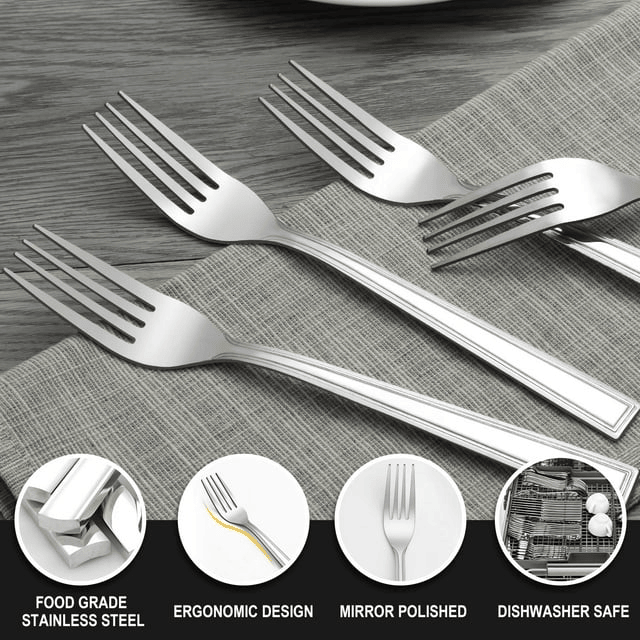 Bestdin 24 Pieces Forks Set, 7.8" Stainless Steel Forks Cutlery Set, Texture Design Square Handle Mirror Polished Dinner Fork, Metal Fork for Home Kitchen Restaurant or Hotel, Dishwasher Safe