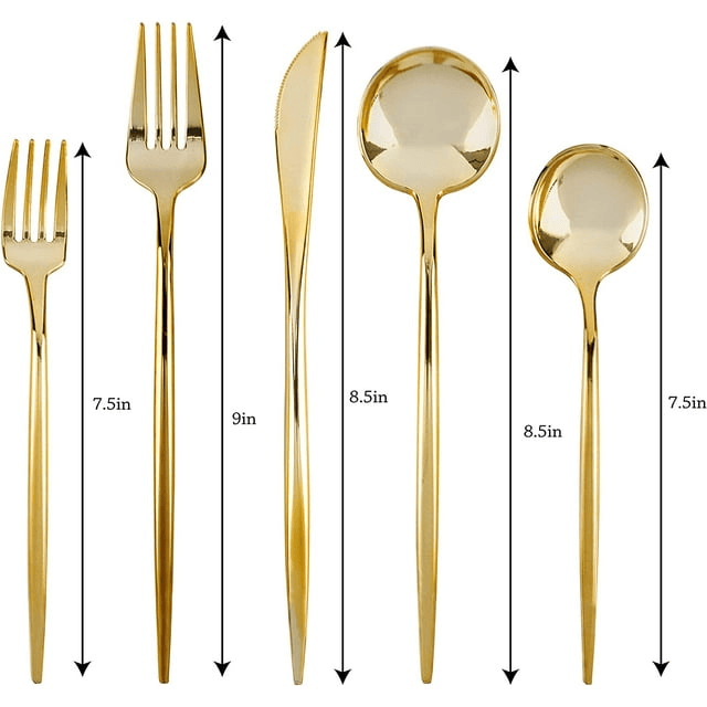 PLASTICPRO 40pc Disposable Gold Plastic Silverware Set with Spoons, Knives, Forks, and Teaspoons, Service for 8 EasyOptionXY LLC