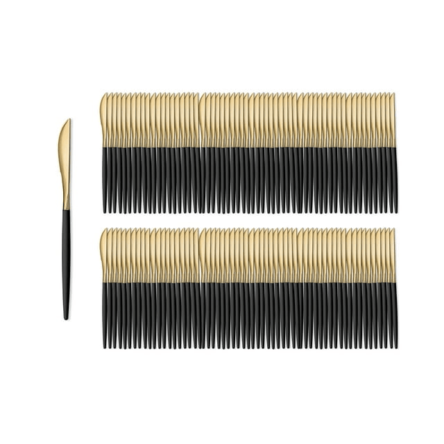 Crown Display 120 Pack Two Toned Heavy Duty Plastic Silverware Knife - Black and Gold EasyOptionXY LLC