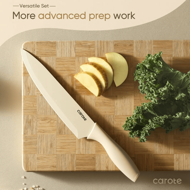 CAROTE 12 Pieces Kitchen Knife Set, Stainless Steel Knife Set With Nonstick Creamic Coating,Dishwasher Safe with 6 Blade Guards,Anti-Rust,Brown EasyOptionXY LLC