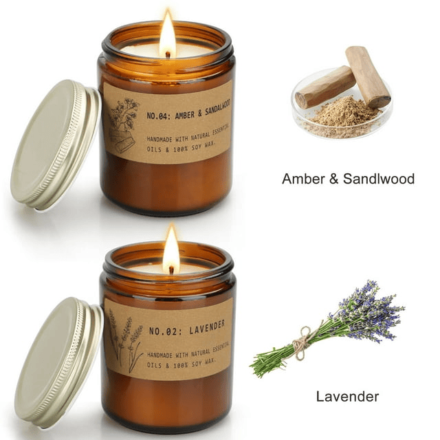 2 Pack Candles Gifts for Home Scented, Long Lasting Jar Soy Scented Candle Gifts, Soy Wax Aromatherapy Candles - Lavender & Amber Sandalwood, 7.2oz EasyOptionXY LLC