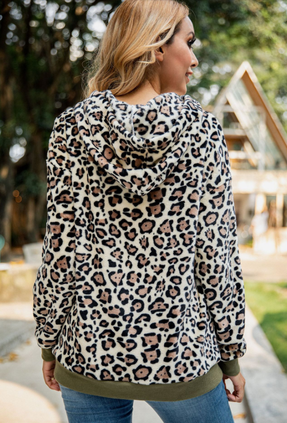 Leopard Print Pocket Hoodie Pi-Mart