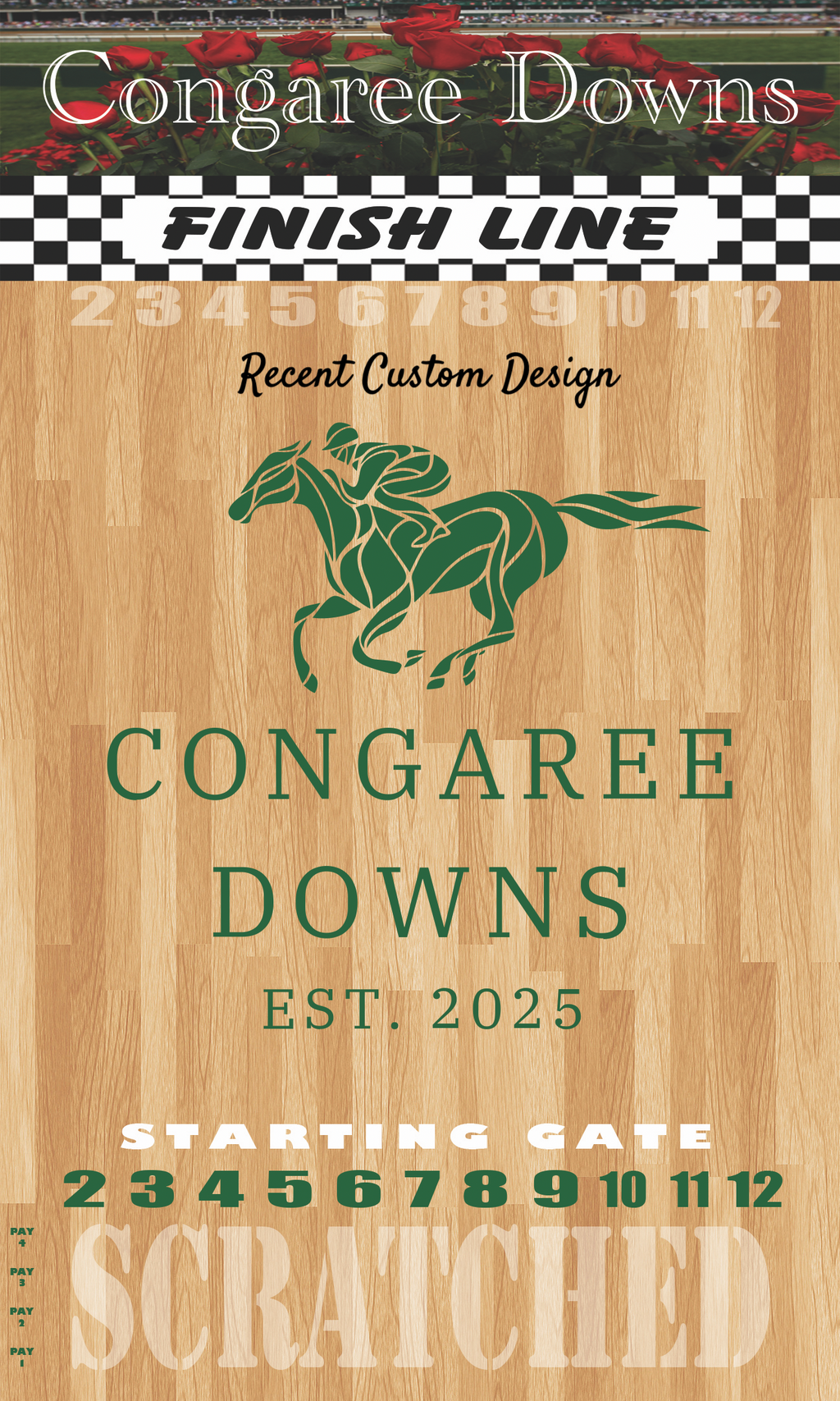 XL 18x30 Brown Striped Track Horse Race Party Game - New Heavy Duty Metal Horse Numbered 2-12 - SJB-DIAMOND ELITES