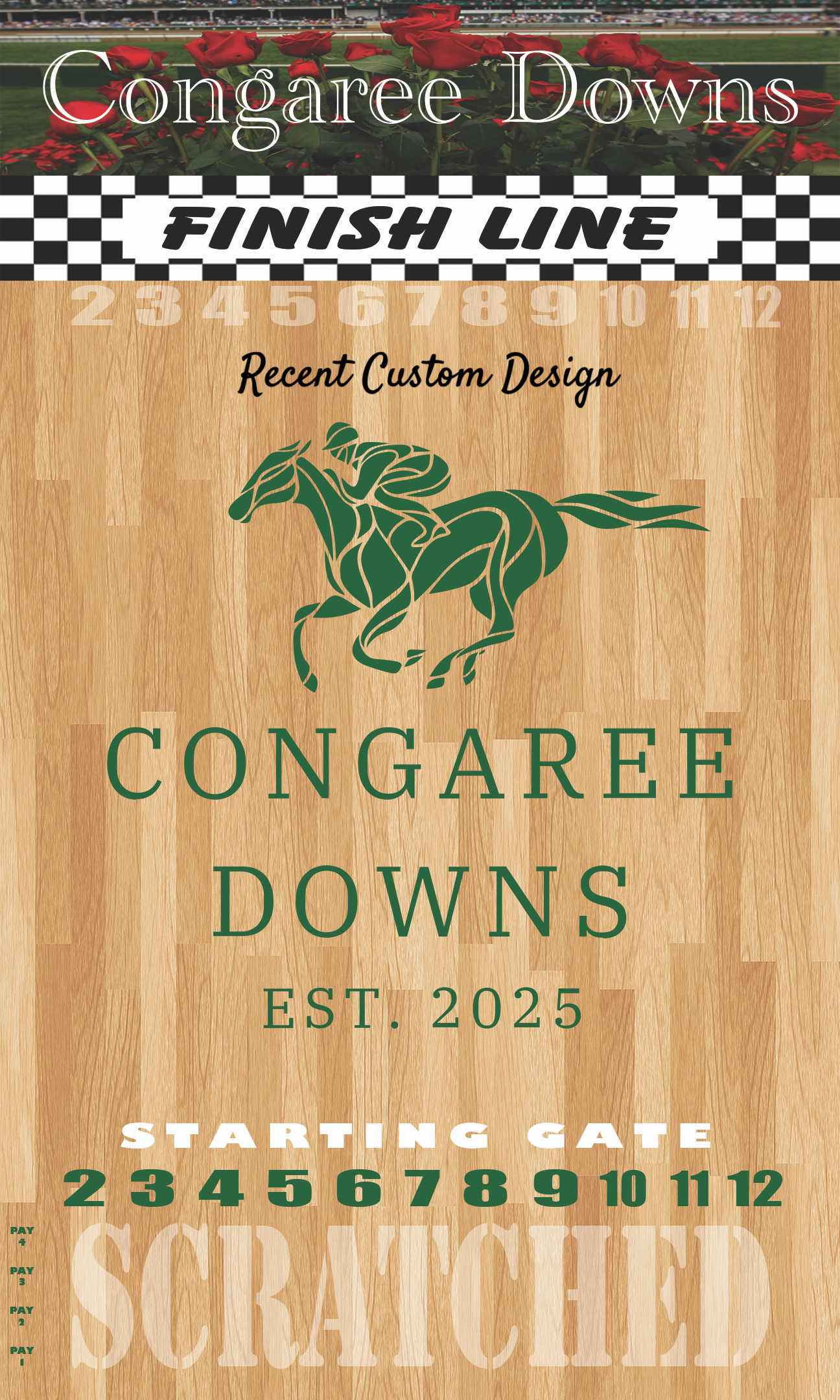 XL 18x30 Brown Striped Track Horse Race Party Game - New Heavy Duty Metal Horse Numbered 2-12 - SJB-DIAMOND ELITES