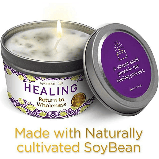 Magnificent 101 Healing 6oz Natural Soy Aromatherapy Wholeness Intention Candle with Sage, Palo Santo, and Lavender EasyOptionXY LLC