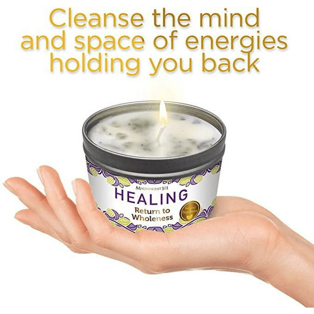 Magnificent 101 Healing 6oz Natural Soy Aromatherapy Wholeness Intention Candle with Sage, Palo Santo, and Lavender EasyOptionXY LLC