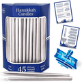 Aviv Judaica Premium Dripless Hanukkah Candles Metallic Silver Hand Dipped Candle Set of 45 Decorative Chanukah Flames Fits Standard Menorahs Product of Turkey DIY Dreidel & Prayer Card Included EasyOptionXY LLC