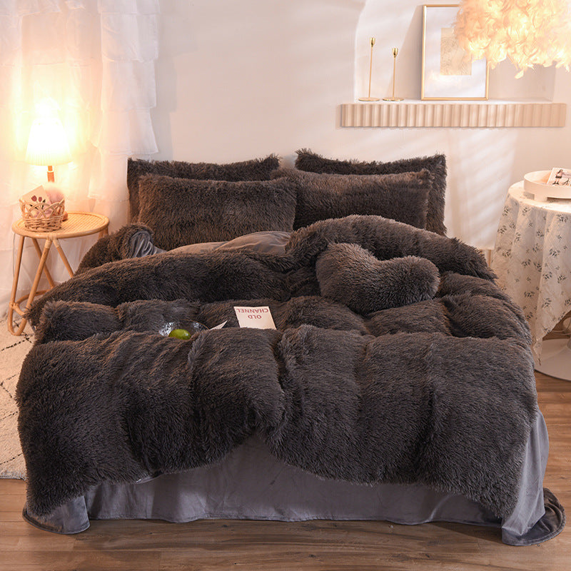 Luxury Thick Fleece Duvet Cover Queen King Winter Warm Bed Quilt Cover Pillowcase Fluffy Plush Shaggy Bedclothes Bedding Set Winter Body Keep Warm Pi-Mart