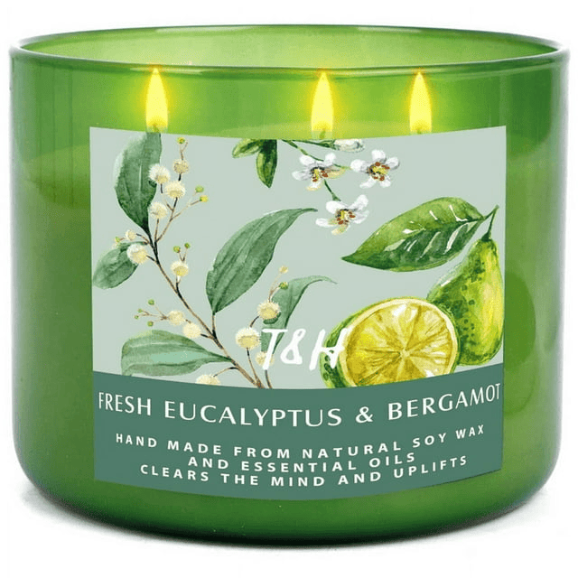 Fresh Eucalyptus Bergamot Candle 3 Wick | Natural Soy Wax Candle for Home, 15.8 Oz Large Aromatherapy Candle for Relaxation, Scented Candle for Women and Men, Luxury Candle Gift for Him and Her EasyOptionXY LLC