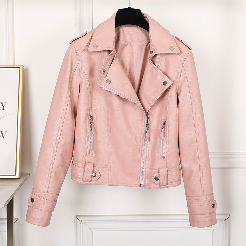 Short PU motorcycle leather jacket Pi-Mart