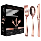 JL Prime 120 Piece Rose Gold Plastic Silverware Set, Re-Usable Recyclable Plastic Cutlery, 40 Forks, 40 Spoons, 40 Knives, Great for Wedding, Anniversary, Rehearsal, Shower Events