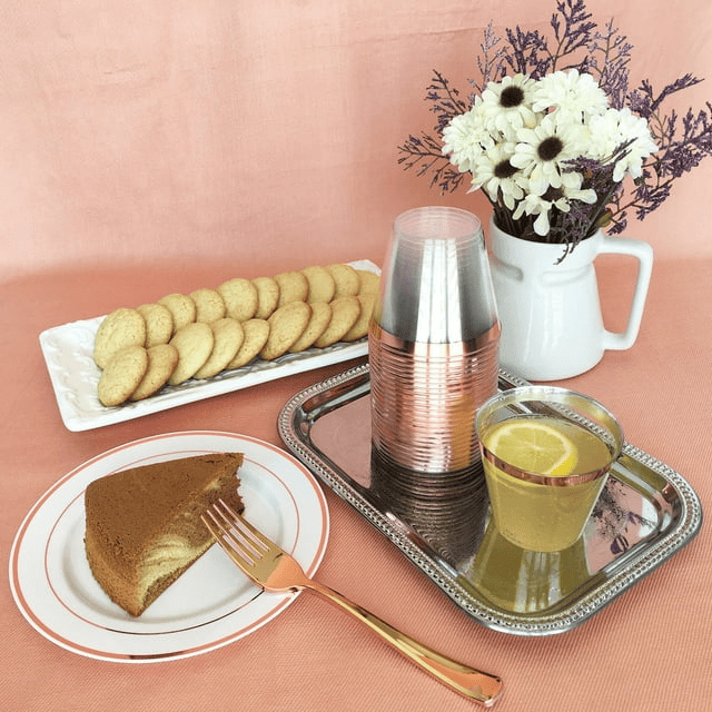 JL Prime 120 Piece Rose Gold Plastic Silverware Set, Re-Usable Recyclable Plastic Cutlery, 40 Forks, 40 Spoons, 40 Knives, Great for Wedding, Anniversary, Rehearsal, Shower Events