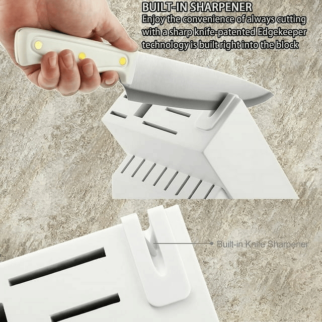 Knife set For Kitchen with Block,McCook MC703 White Kitchen Knife Sets with Built-in Sharpener,Cutlery set with Measuring Cups and Spoons For Cooking,26pcs EasyOptionXY LLC