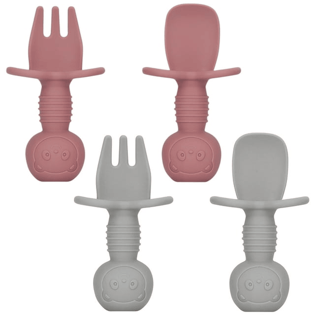 Skycase Baby Fork and Spoon Set, Baby Silicone Chewable Utensils Easy Grip for Baby Led Weaning Children's Self Feeding Training Utensils 6 Months+ (Set of 2)