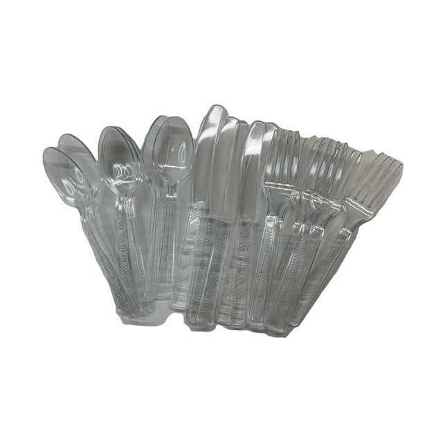 Heavy Duty Clear Cutlery Disposable Plastic Combo Set Forks, Spoons, Knives 153 Count 3 Pack Perfect for Party EasyOptionXY LLC