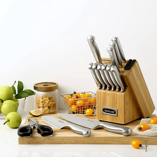 McCook 15-Piece Stainless Steel Knife Set,MC19 Knife Block Set with Built-in Sharpener,Chef Knife for Home EasyOptionXY LLC
