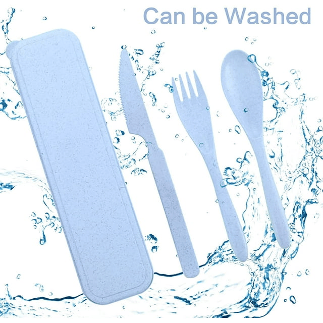 FLONOZZ Travel Cutlery Set with Case, Reusable Plastic Portable Camping Flatware Set (Blue) EasyOptionXY LLC