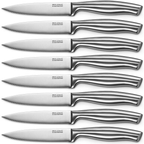 Steak Knives, Serrated Steak Knives with Gift Box, Stainless Steel Kitchen Steak Knife Set of 8, Silver