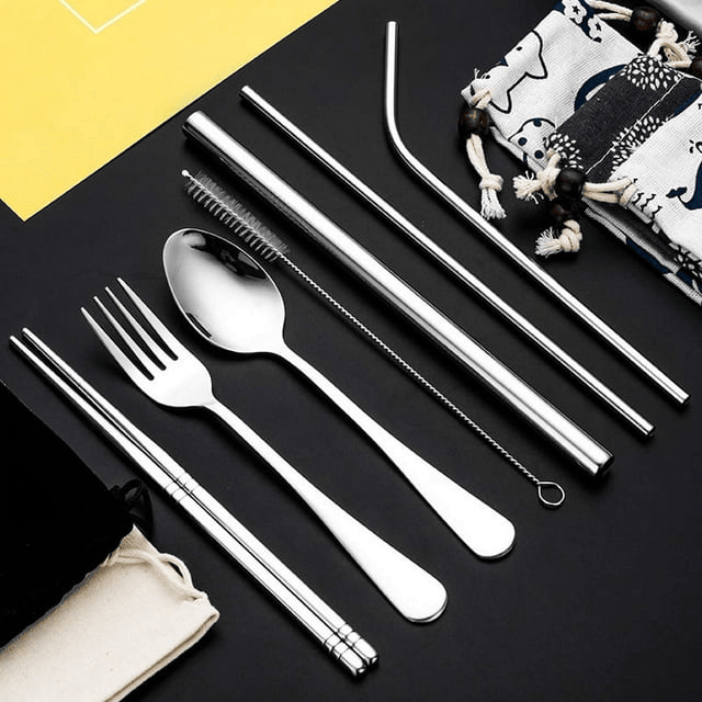 FLONOZZ Reusable Utensils Set With Case, 8 Pcs Stainless Steel Cutlery Set For Lunch Boxes School Picnic,Silver EasyOptionXY LLC