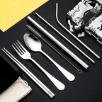 FLONOZZ Reusable Utensils Set With Case, 8 Pcs Stainless Steel Cutlery Set For Lunch Boxes School Picnic,Silver EasyOptionXY LLC