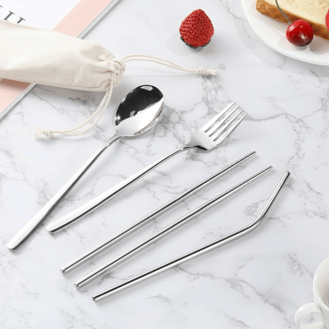 FLONOZZ Reusable Utensils Set With Case, 8 Pcs Stainless Steel Cutlery Set For Lunch Boxes School Picnic,Silver EasyOptionXY LLC