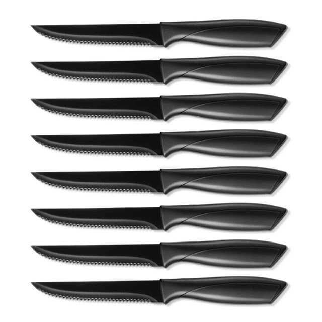 Steak Knives, Serreated Steak Knife Set of 8, Black Stainless Steel Table Knife Set EasyOptionXY LLC