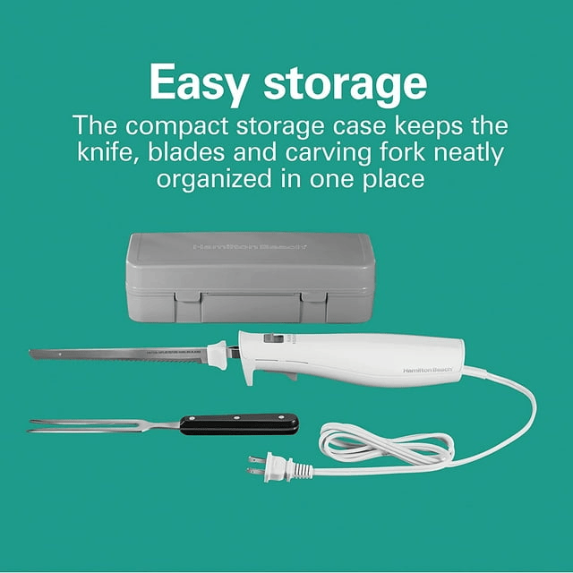 Hamilton Beach Electric Knife Set with Fork and Case, Ergonomic Design, Stainless Steel Reciprocating Blades, White, 74251 EasyOptionXY LLC