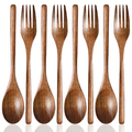 Set of 8, Wood Soup Spoons and Forks, SourceTon Wooden Ladle Spoon and Fork Set for Party, Banquet, Buffet, Catering, Daily Life- 9 Inch EasyOptionXY LLC