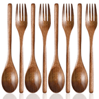 Set of 8, Wood Soup Spoons and Forks, SourceTon Wooden Ladle Spoon and Fork Set for Party, Banquet, Buffet, Catering, Daily Life- 9 Inch EasyOptionXY LLC