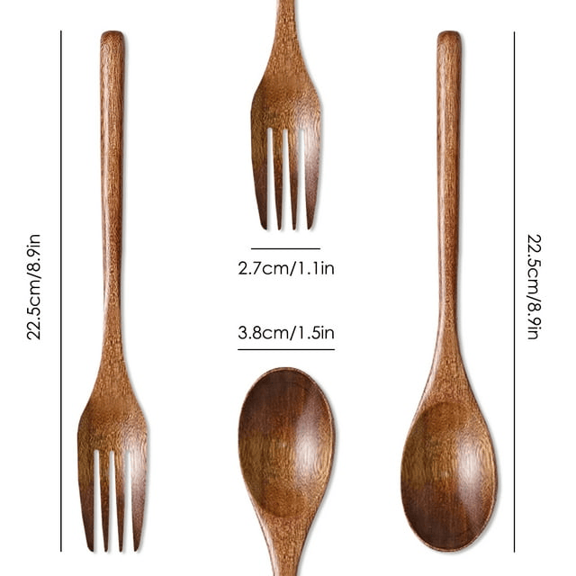 Set of 8, Wood Soup Spoons and Forks, SourceTon Wooden Ladle Spoon and Fork Set for Party, Banquet, Buffet, Catering, Daily Life- 9 Inch EasyOptionXY LLC