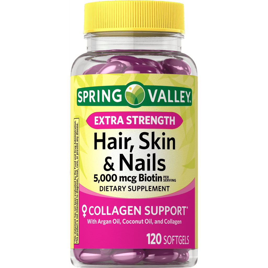 Spring Valley Hair; Skin & Nails Dietary Supplement Gel Capsules; 5; 000 Mcg; 120 Count