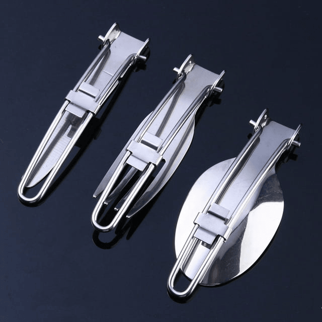 Cutlery Set,Portable Picnic Tableware,Stainless Steel Folding Camping Picnic Cutlery Set,1 Knife, 1 Fork,1 Spoon,1 Bag EasyOptionXY LLC