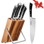 Kitchen Knife Set, 6 Pieces German Stainless Steel Small Kitchen Knives Set with Wooden Block, Cutlery Block Set