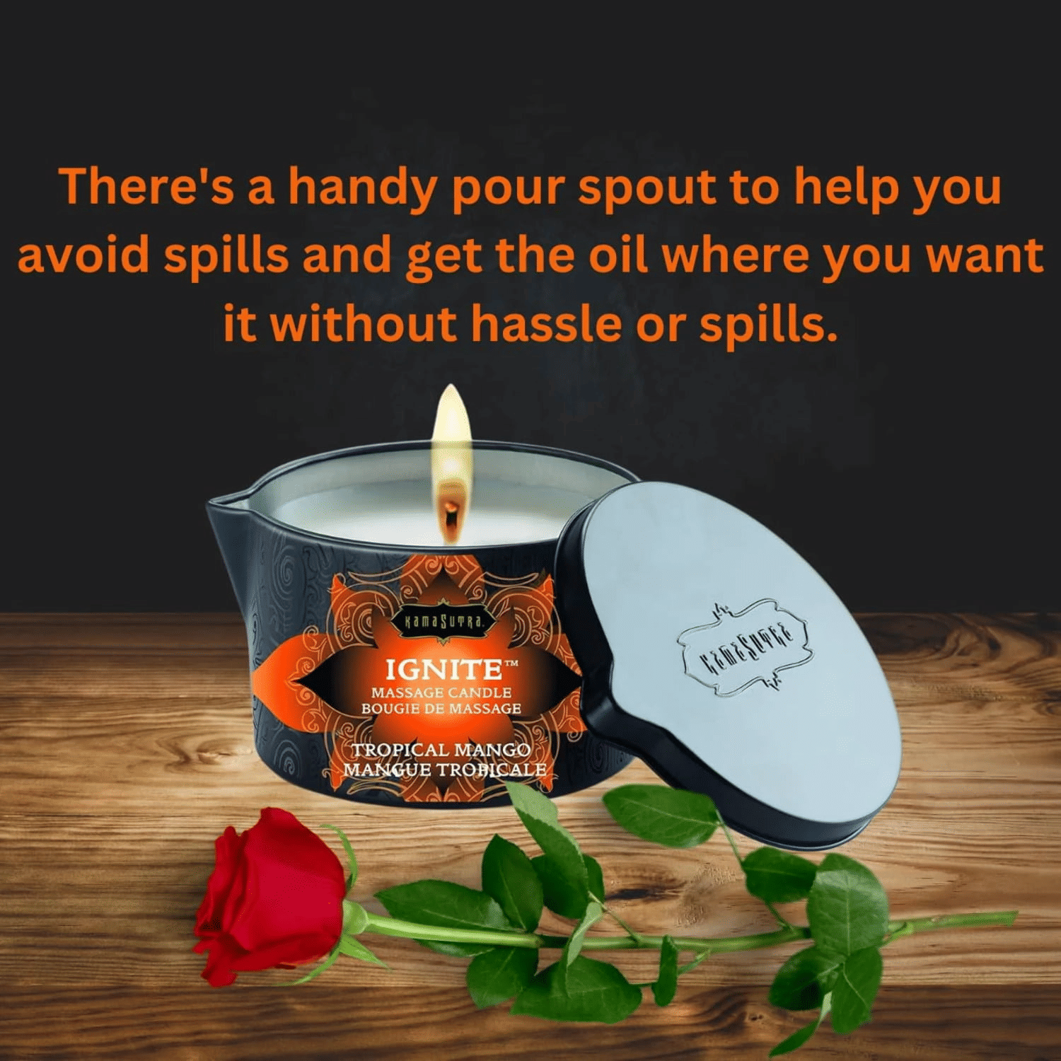 KAMA SUTRA Ignite Massage Candle with Coconut Oil and Soy Based Wax-Free Formula ¨C Tropical Mango Scented, 6 oz/170 g
