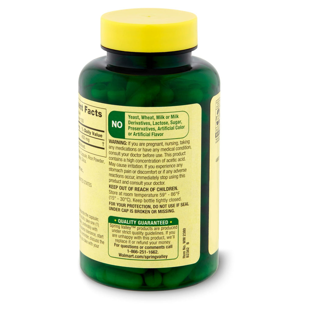 Spring Valley Apple Cider Vinegar Capsules; 450mg; 100 Count EasyOptionXY LLC