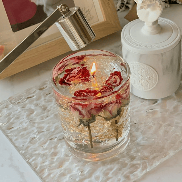 MEHOOM Crystal Cup Dried Flower Jelly Candle, Rose & Freesia Scent, 13 oz, Soy Wax Fragrance, Mother's Day Gift