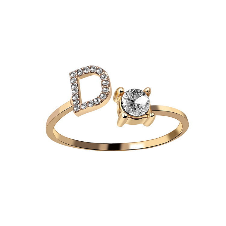Adjustable 26 Initial Letter Ring Fashion Jewelry For Women Simple Elegant Jewelry Pi-Mart