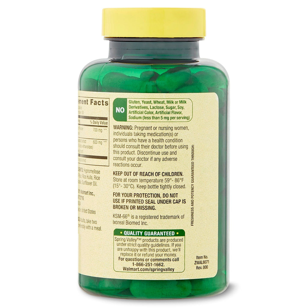 Spring Valley Extra Strength Ashwagandha Dietary Supplement; 1300 mg; 60 Vegetarian Capsules EasyOptionXY LLC