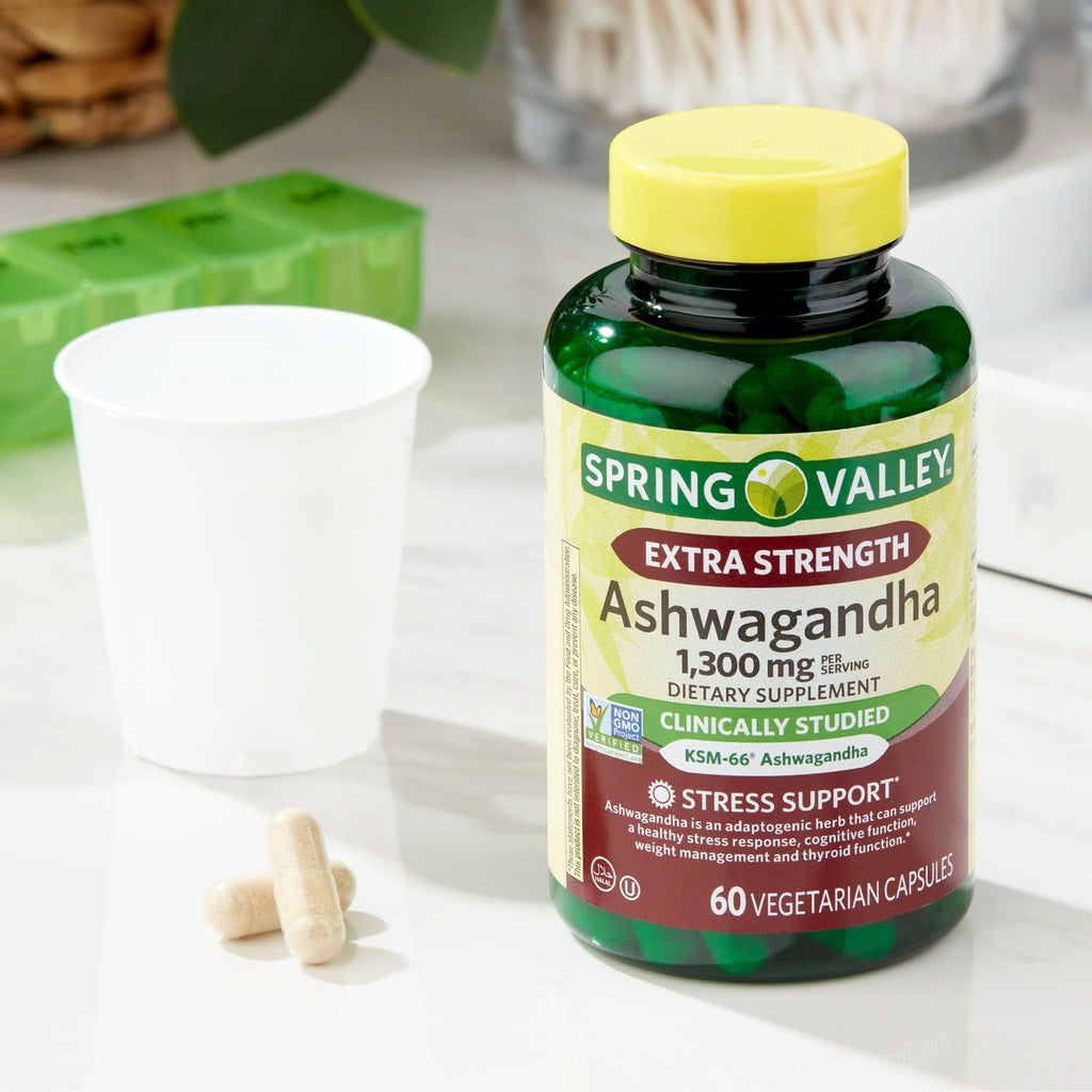 Spring Valley Extra Strength Ashwagandha Dietary Supplement; 1300 mg; 60 Vegetarian Capsules EasyOptionXY LLC